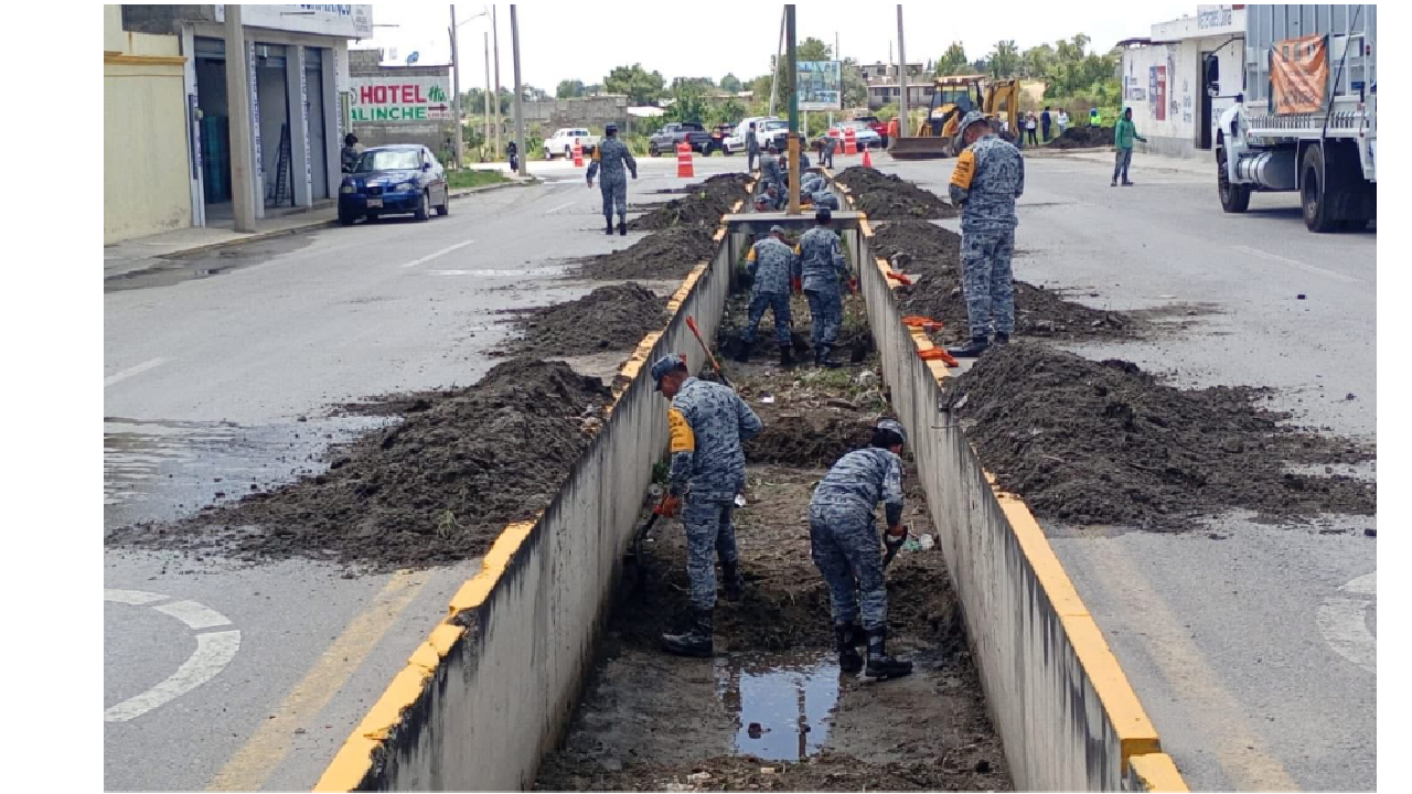 Reconoce Salvador Santos el apoyo de SEDENA y Guardia Nacional en labores preventivas y de limpieza en Huamantla