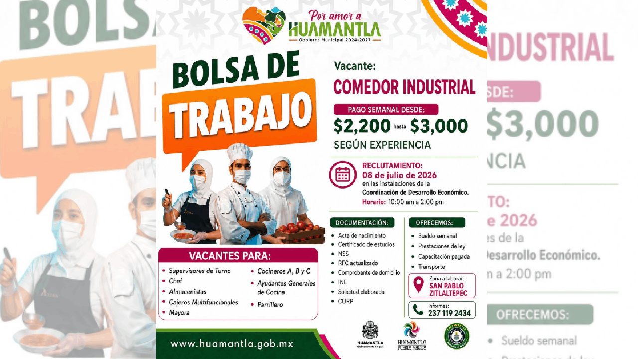 Gobierno de Huamantla impulsa oportunidades laborales con jornada de reclutamiento para comedor industrial