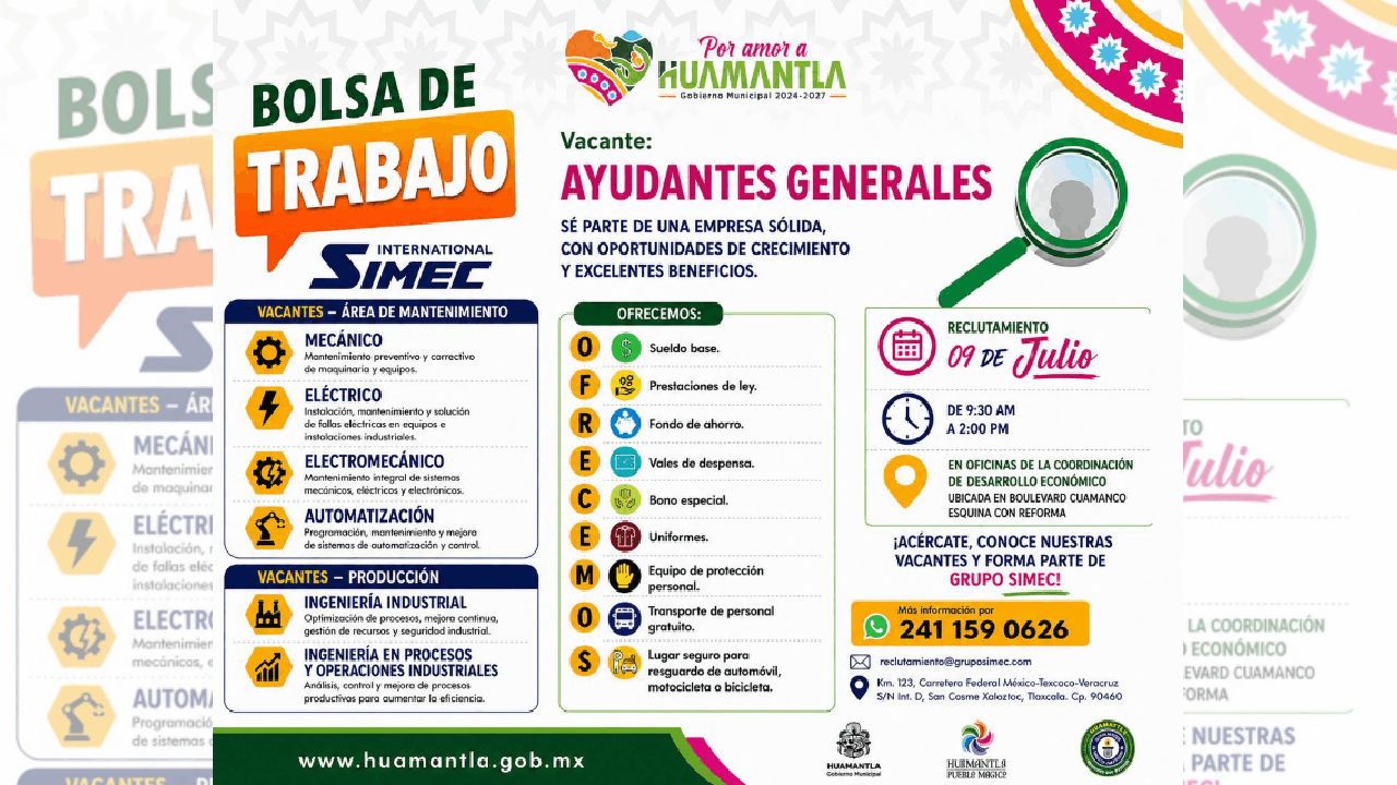 Gobierno de Huamantla acerca oportunidades laborales con jornada de reclutamiento de Grupo SIMEC