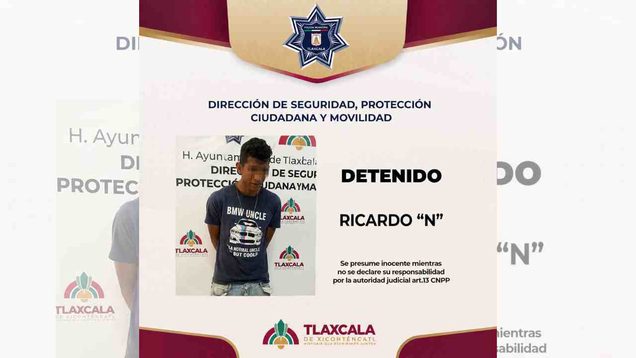 Frustra Policía Municipal de Tlaxcala presunto robo en comercio del centro y asegura objetos con apariencia de arma de fuego
