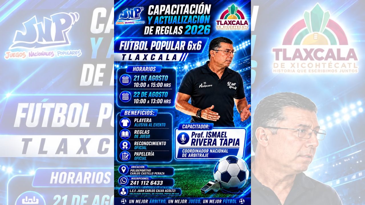 Ayuntamiento de Tlaxcala invita a curso para fortalecer la preparación arbitral en futbol popular 6x6