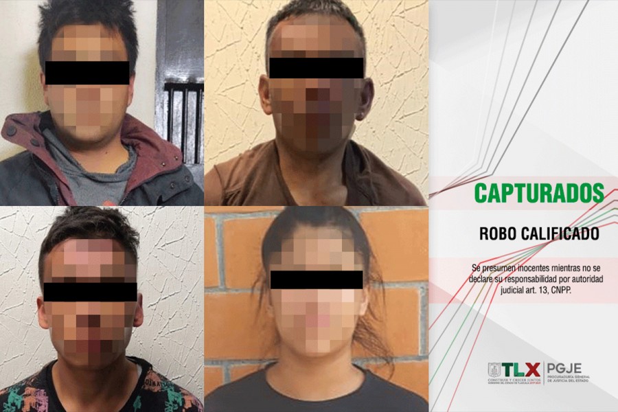 Capturan PGJE, SSC y policía de Tetla a cuatro imputados por robo a tienda de conveniencia