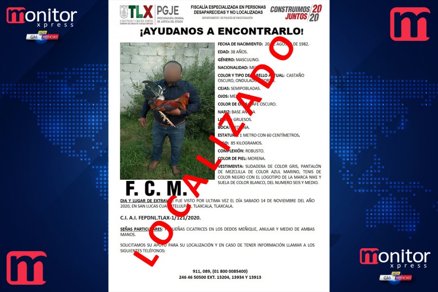 Localiza PGJE a hombre reportado como estraviado