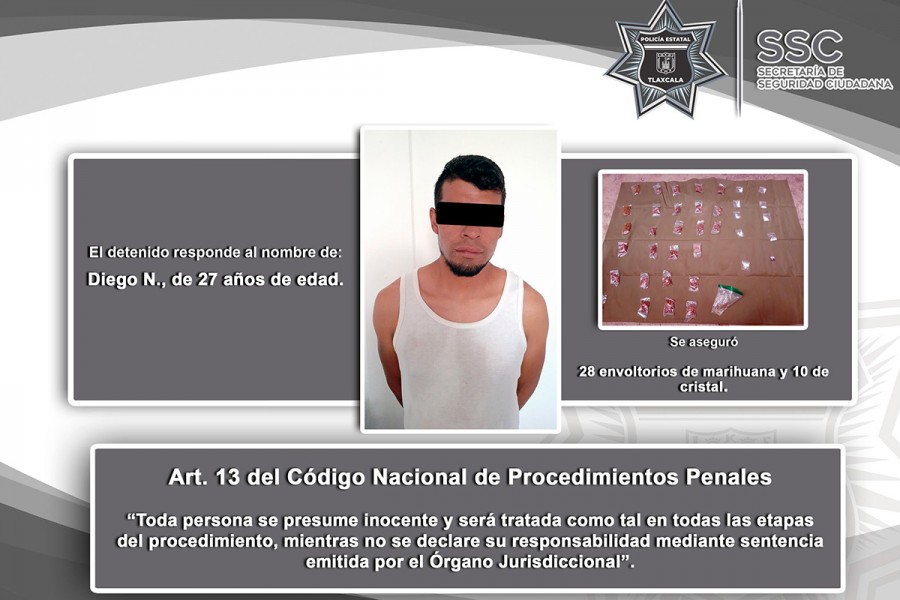 La SSC y SEDENA detienen a una persona en posesión de 38 envoltorios de droga