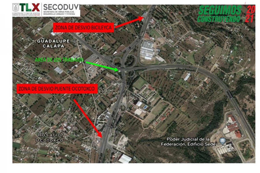 Anuncia SECODUVI cierres en carretera Tlaxcala-Apizaco por colocación de trabes del distribuidor carretero Xicohténcatl