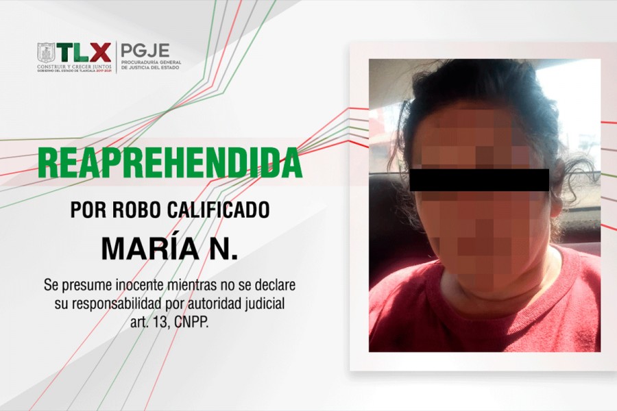 Reaprehenden procuradurías de Tlaxcala e hidalgo a imputada por robo calificado