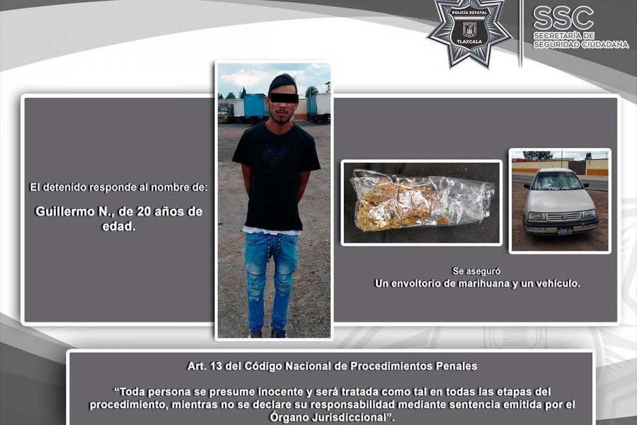 La SSC detiene a una persona en posesión ilegal de marihuana en Calpulalpan