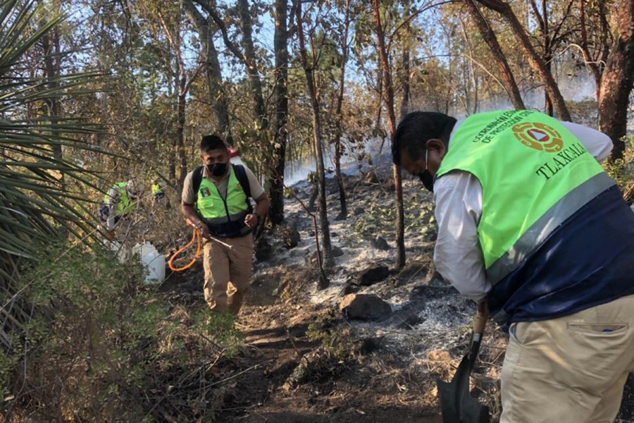 Apoya CGE trabajos para combatir incendio en el cerro de Tlacaxolo en Terrenate