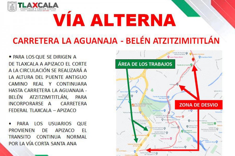 Anuncia SECODUVI cierre de la carretera vía corta Santa Ana-Apizaco el 27 y 28 de marzo