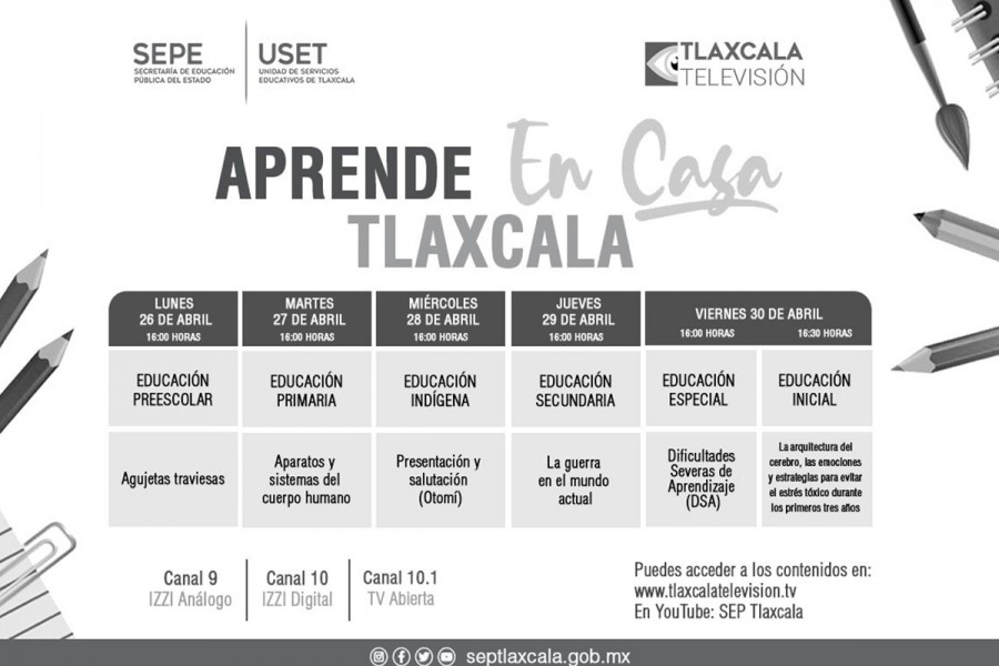 SEPE presenta barra temática de “aprende en casa Tlaxcala” del 26 al 30 de abril