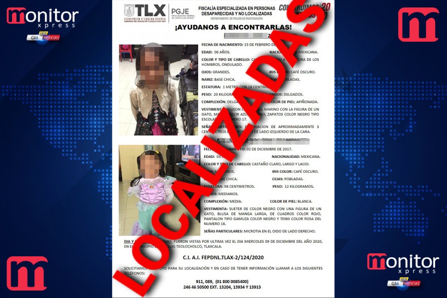 Localiza PGJE a dos menores de edad reportadas como extraviadas