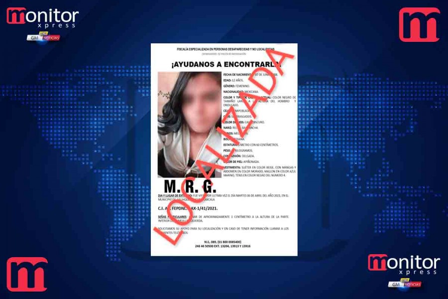 Localiza PGJE a menor de edad reportada extraviada