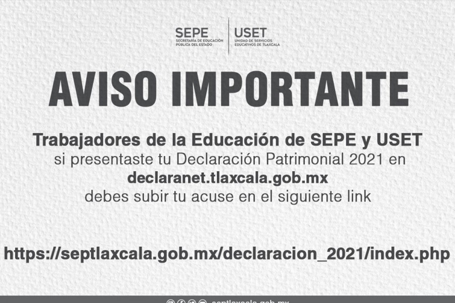 La SEPE y USET da aviso para presentar Declaración Patrimonial